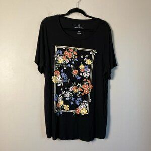 Addition Elle t-shirt round neck  tee black floral short sleeve